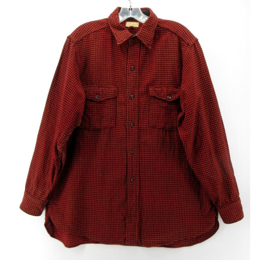 Vintage Ll Bean Shirt 16 50s 60s Buffalo Houndstooth Field Flannel Usa *